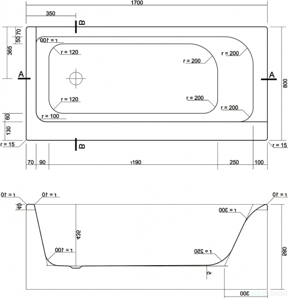 Акриловая ванна Cersanit Smart 170 R