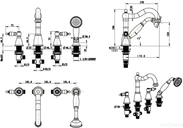 Смеситель Boheme Provanse 394 на борт ванны
