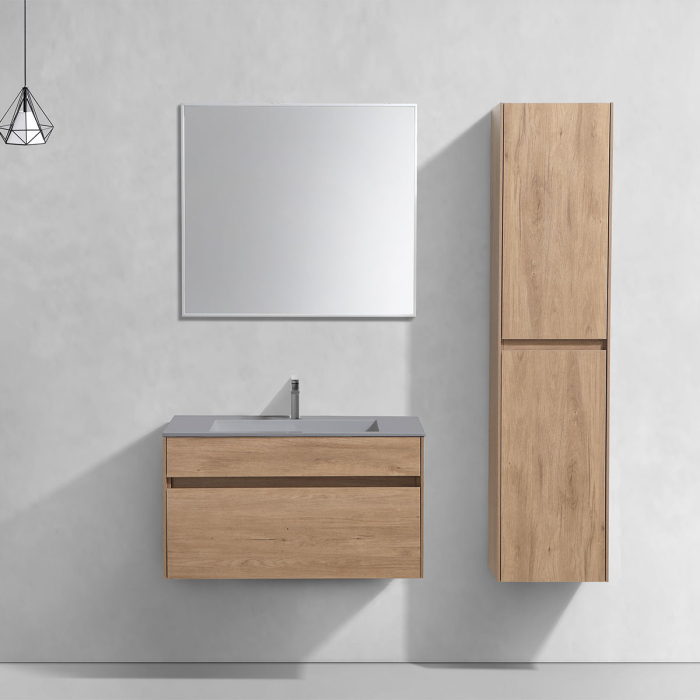 Тумба с раковиной Vincea Chiara 800 подвесная, 1 выкатной ящик soft-close, N.Oak, VMC-2C800NO+VCB-13800B
