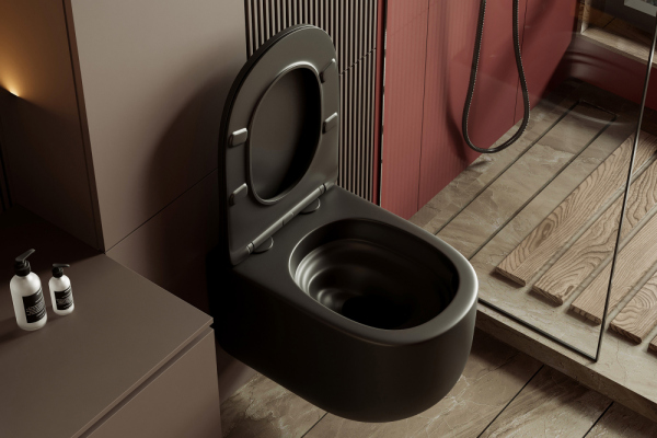 Унитаз ABBER Bequem AC1104TMB подвесной черный матовый, безободковый, смыв торнадо