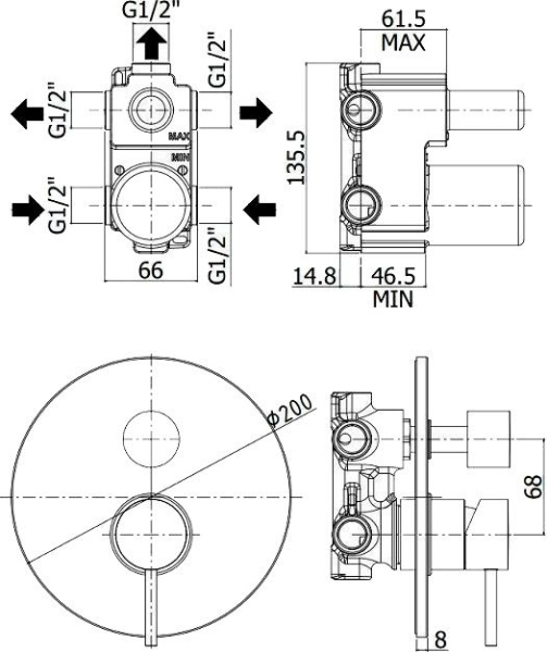Смеситель Paffoni Light LIG019CR С ВНУТРЕННЕЙ ЧАСТЬЮ, для ванны с душем