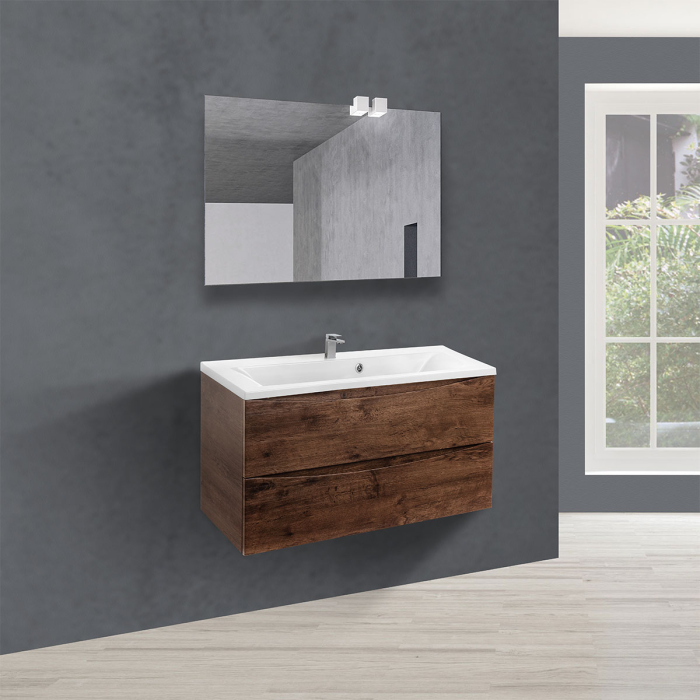 Тумба с раковиной Vincea Mia 900 подвесная, 2 выкатных ящика soft close, R.Wood, VMC-2MA900RW+VCB-3M900W