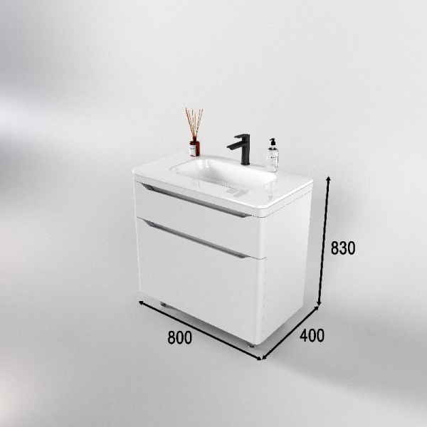 Тумба без раковины Style Line напольная "Марелла 80" (2 ящ.) белый матовый, PLUS, СС-00002401