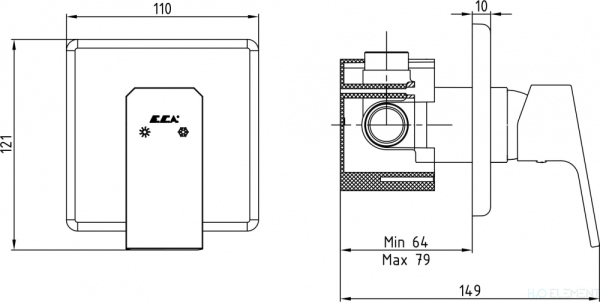 Смеситель E.C.A. Tiera 102152005EX С ВНУТРЕННЕЙ ЧАСТЬЮ, для душа