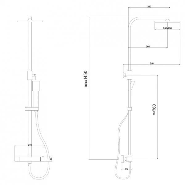 Душевая стойка ABBER Daheim AF8260GL с термостатом без излива, золото матовое