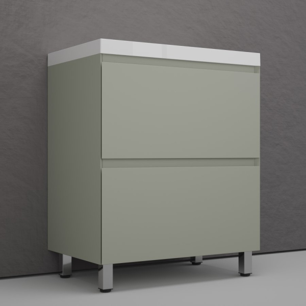 Тумба без раковины напольная "Манхэттен 60" ЭМАЛЬ 60 2 ящика PLUS олива, ЛС-00002379