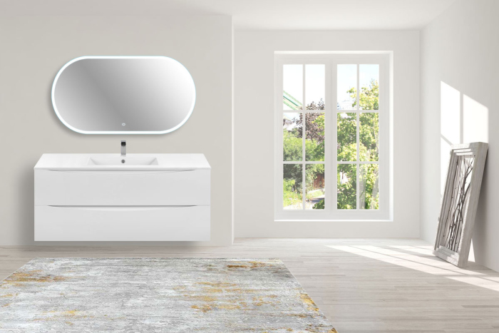 Тумба с раковиной Vincea Mia 1200 подвесная, 2 выкатных ящика soft close, G.White, VMC-2MC120GW+VBS-13121