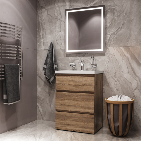 Комплект мебели для ванной AM.PM Gem S 60 BK91GC Светлый дуб, смесителем и аксессуарами