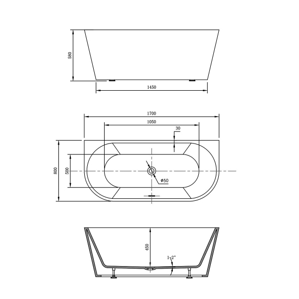 Ванна акриловая Vincea VBT-421-1700MW, 1700*800*580, цвет белый матовый Ванна акриловая Vincea VBT-421-1700MW, 1700*800*580, цвет белый матовый