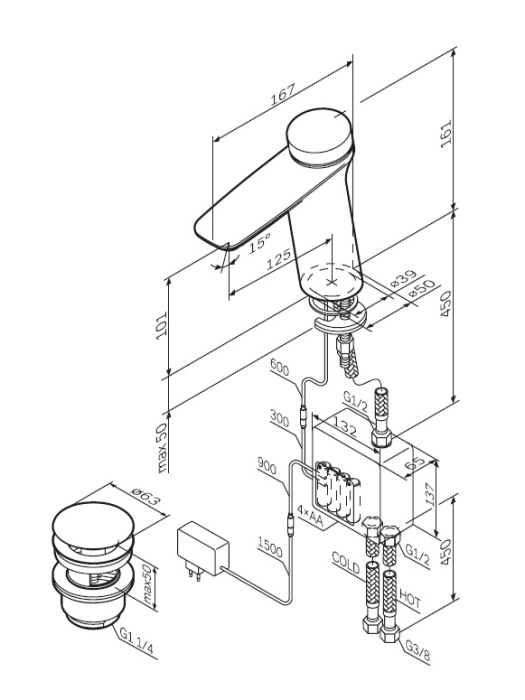 Термостат AM.PM Inspire V2.0 F50A82400 TouchReel электронный, для раковины, с донным клапаном