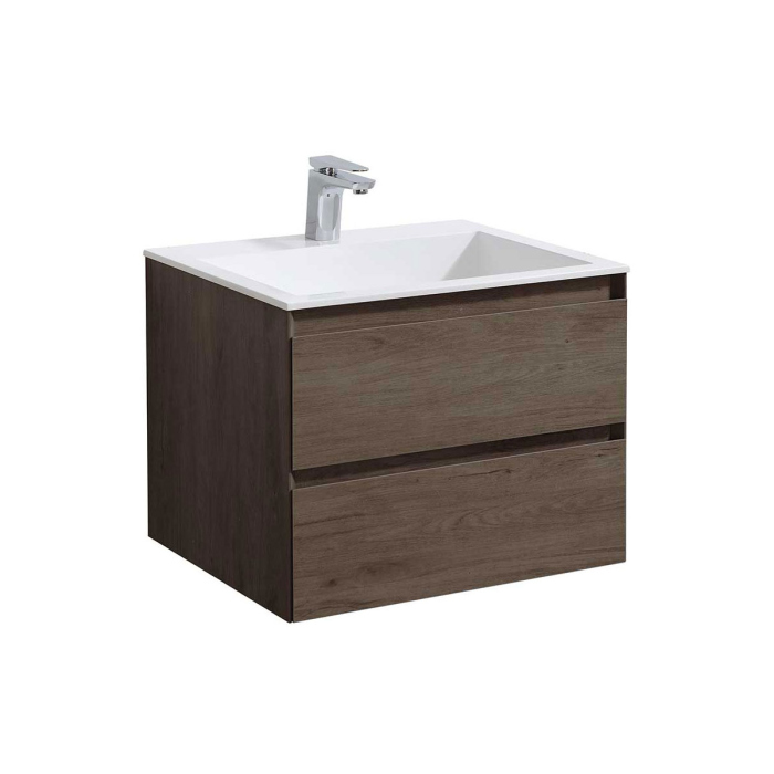 Тумба с раковиной Vincea Luka 600 подвесная, 2 выкатных ящика soft-close, R.Oak, VMC-2L600RO+VCB-13600W