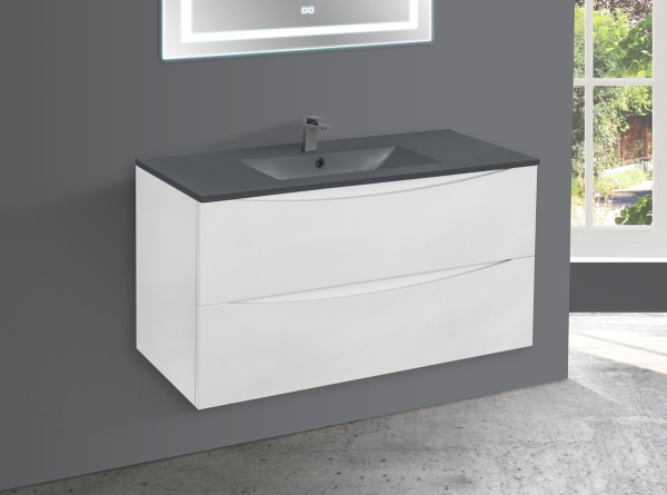 Тумба с раковиной Vincea Mia 1000 подвесная, 2 выкатных ящика soft close, G.White, VMC-2MC100GW+VBS-13100MA Тумба с раковиной Vincea Mia 1000 подвесная, 2 выкатных ящика soft close, G.White, VMC-2MC100GW+VBS-13100MA