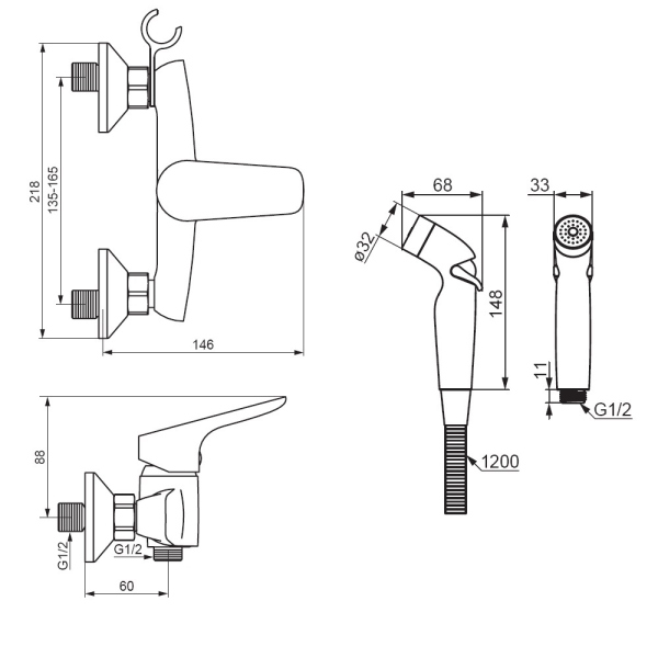 Смеситель для душа с гигиенической лейкой, держателем и шлангом Damixa Jupiter, 778000000 Смеситель для душа с гигиенической лейкой, держателем и шлангом Damixa Jupiter, 778000000