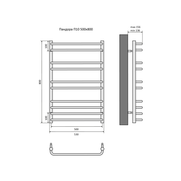Полотенцесушитель водяной Aquatek (Акватек) Пандора П10 500х800 мм, черный, AQ RRС1080BL