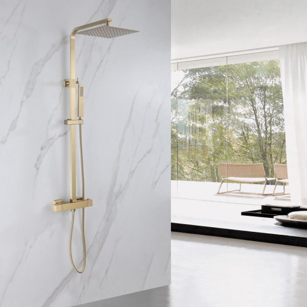 Душевая стойка ABBER Daheim AF8260GL с термостатом без излива, золото матовое