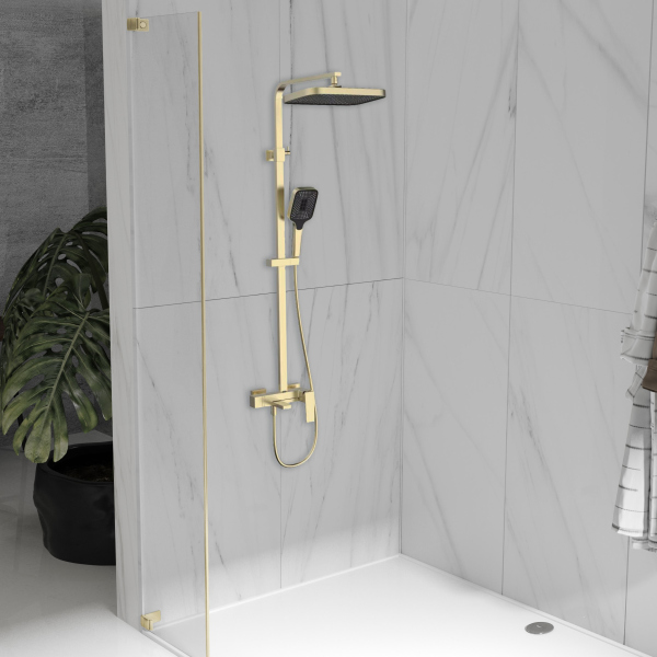 Душевая стойка Vincea Cube VSFS-4C12BG с изливом, брашированное золото