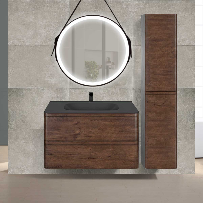 Тумба с раковиной Vincea Vico 800 подвесная, 2 выкатных ящика soft close, R.Wood, VMC-2V800RW+VCB-2VP800W