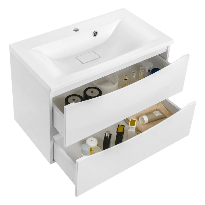 Тумба с раковиной Vincea Mia 800 подвесная, 2 выкатных ящика soft close, G.White, VMC-2MA800GW+VCB-3M800G