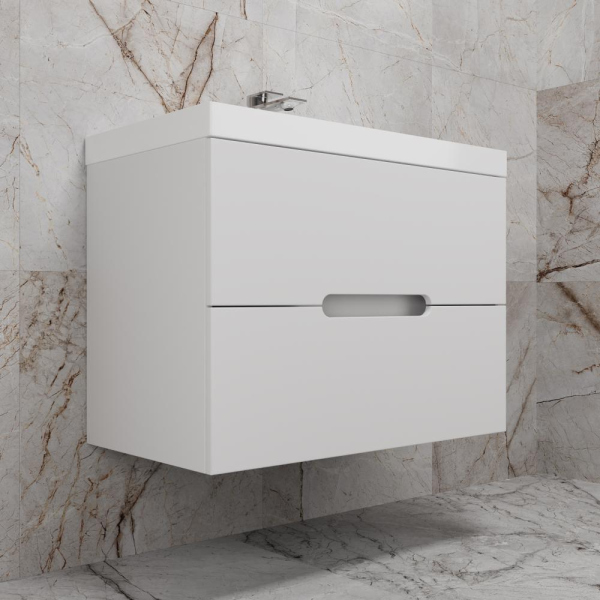 Тумба без раковины подвесная "Матис 80" 80 (2 ящика), Белый матовый, ЭМАЛЬ, ЛС-00002446