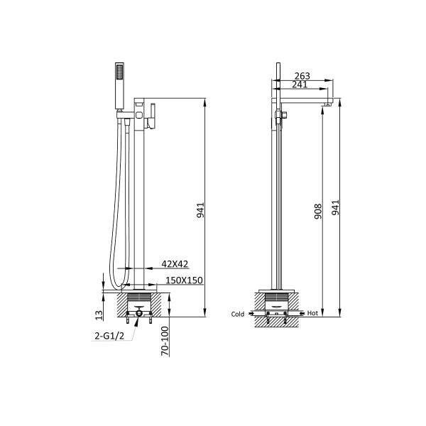 Смеситель для ванны напольный Vincea VTF-101CH однорычажный, хром