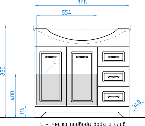 Тумба для комплекта Style Line Олеандр-2 90 Люкс, рельеф пастель