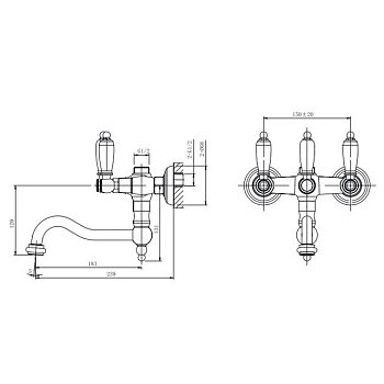 Смеситель для ванной со штуцером 3/4", поворотный излив (бронза) Caprigo, 03-518-vot