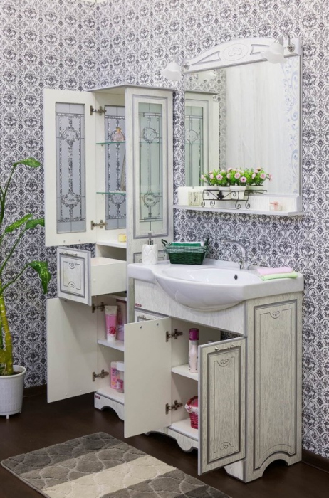 Тумба для комплекта Sanflor Адель 82 белая, патина серебро, L