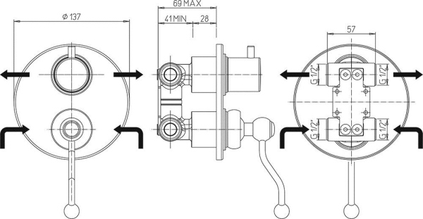Смеситель Paini Duomo 88CR6911 С ВНУТРЕННЕЙ ЧАСТЬЮ, для душа
