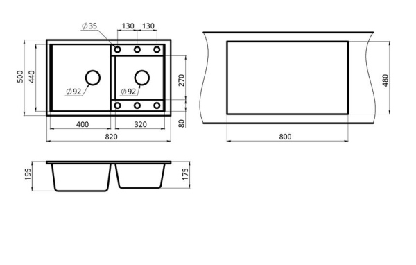 Кухонная мойка GRANULA (8201, ЧЁРНЫЙ)