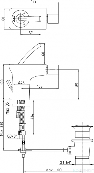 Смеситель E.C.A. Novita 104110193 для биде