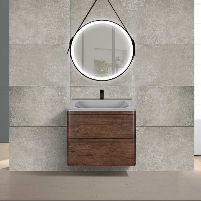 Тумба с раковиной Vincea Vico 600 подвесная, 2 выкатных ящика soft close, R.Wood, VMC-2V600RW+VCB-2VP600W