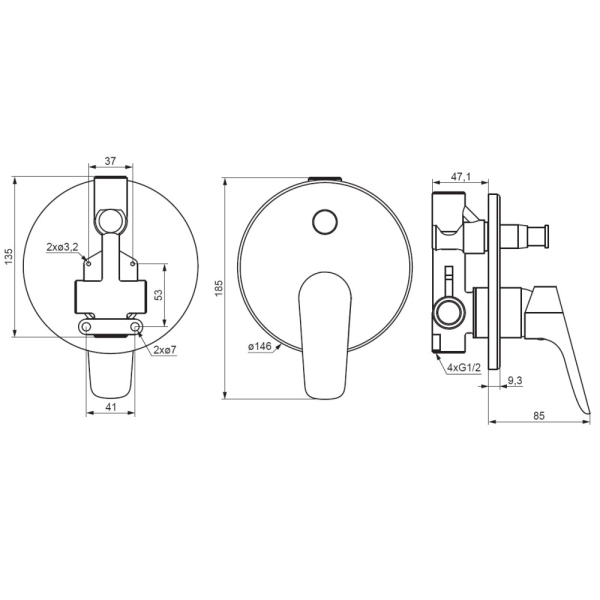 Смеситель для ванны и душа, монтируемый в стену Damixa Jupiter, 777100000