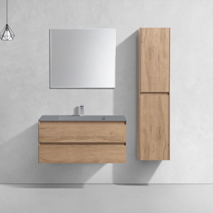 Тумба с раковиной Vincea Luka 1000 подвесная, 2 выкатных ящика soft-close, N.Oak, VMC-2L100NO+VCB-13100B