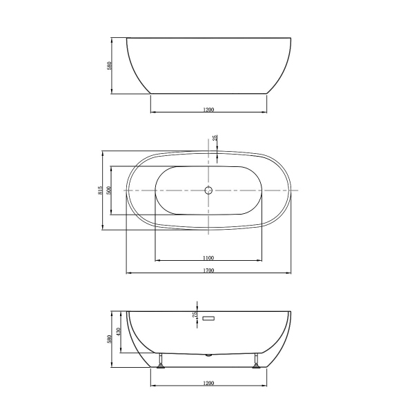 Ванна акриловая Vincea VBT-408-1700 1700*815*580, цвет белый, щелевой перелив, слив хром Ванна акриловая Vincea VBT-408-1700 1700*815*580, цвет белый, щелевой перелив, слив хром