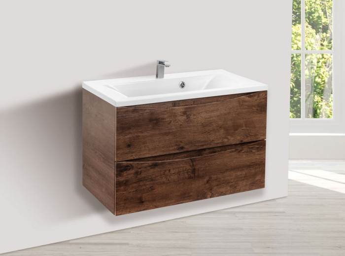 Тумба с раковиной Vincea Mia 800 подвесная, 2 выкатных ящика soft close, R.Wood, VMC-2MA800RW+VCB-3M800W
