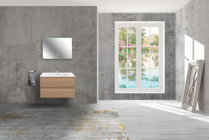Тумба с раковиной Vincea Gio 800 подвесная, 2 выкатных ящика soft-close, N.Oak, VMC-2G800NO+VBS-13980MB