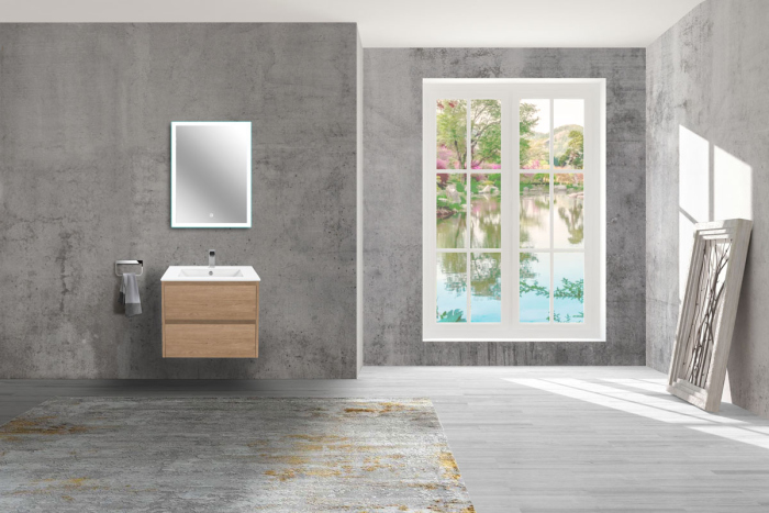 Тумба с раковиной Vincea Gio 600 подвесная, 2 выкатных ящика soft-close, N.Oak, VMC-2G600NO+VBS-13960MA