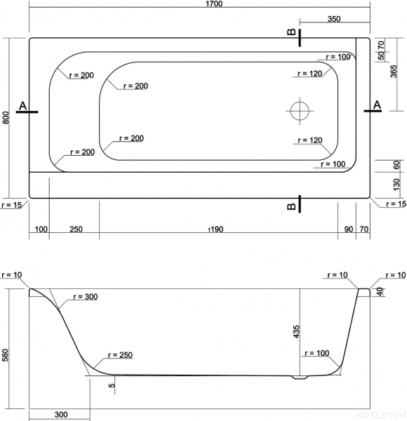 Акриловая ванна Cersanit Smart 170 L