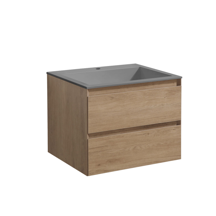 Тумба с раковиной Vincea Luka 600 подвесная, 2 выкатных ящика soft-close, N.Oak, VMC-2L600NO+VCB-13600G