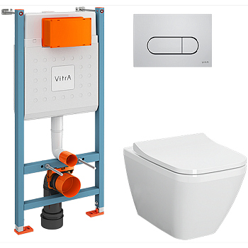 Комплект унитаза с инсталляцией Vitra Integra Square 9856B003-7207 с сиденьем и клавишей смыва Хром