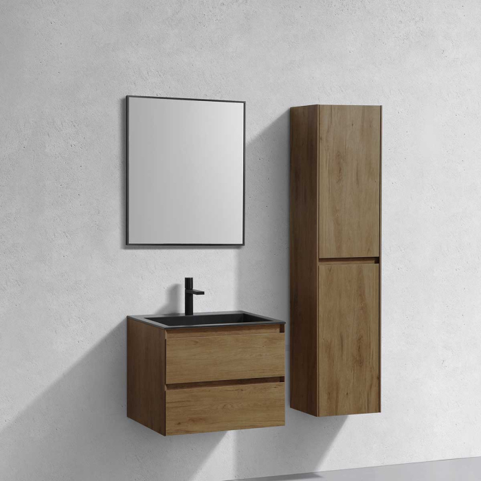 Тумба с раковиной Vincea Luka 600 подвесная, 2 выкатных ящика soft-close, T.Oak, VMC-2L600TO+VCB-13600B