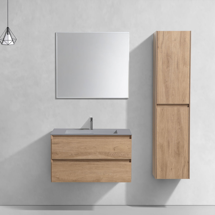 Тумба с раковиной Vincea Luka 800 подвесная, 2 выкатных ящика soft-close, N.Oak, VMC-2L800NO+VCB-13800G