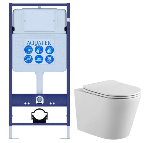 Комплект унитаза с инсталляцией Aquatek ВЕГА AQ1904-00 с тонким сиденьем soft-close Комплект унитаза с инсталляцией Aquatek ВЕГА AQ1904-00 с тонким сиденьем soft-close