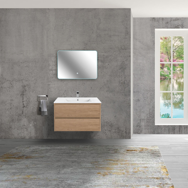 Тумба с раковиной Vincea Gio 800 подвесная, 2 выкатных ящика soft-close, N.Oak, VMC-2G800NO+VBS-13980MA