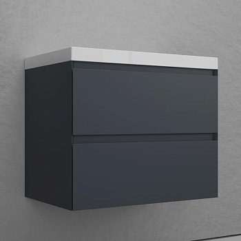 Тумба без раковины подвесная "Манхэттен 70" ЭМАЛЬ 70 2 ящика PLUS графит, ЛС-00002363