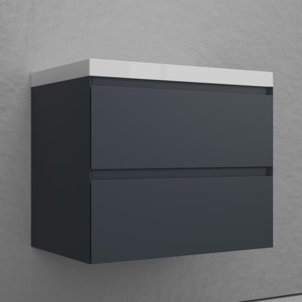 Тумба без раковины подвесная "Манхэттен 70" ЭМАЛЬ 70 2 ящика PLUS графит, ЛС-00002363