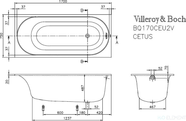 Ванна Villeroy&Boch Cetus UBQ170CEU2V-96