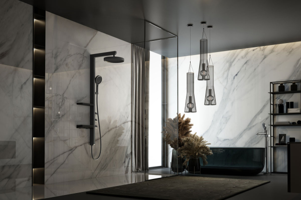 Душевая стойка Vincea Inspire VSFS-3I11MB с изливом, 30см верх душ, черный