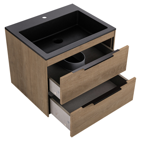 Тумба с раковиной Vincea Chiara 2D 600 подвесная, N.Oak, VMC-2C2600NO+VCB-13600W