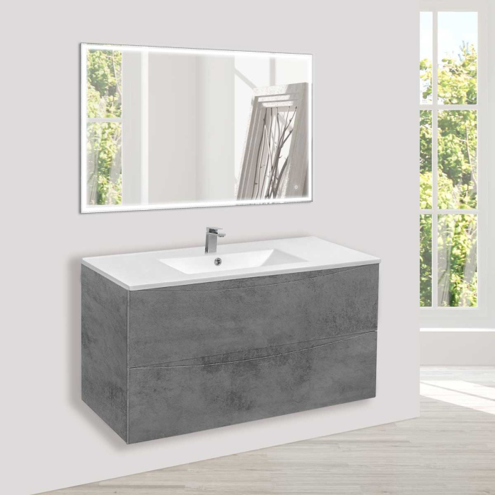 Тумба с раковиной Vincea Mia 1000 подвесная, 2 выкатных ящика soft close, Beton, VMC-2MC100BT+VBS-13100MB